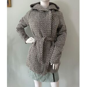 Mossimo Supply Co. Women Coat Tweed Hooded Front Tie Belt Pockets Lined Medium